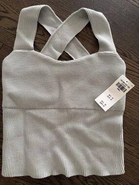 Abercrombie & Fitch Women Ribbed Crossback Knit Tank - Light Gray Forest Fairy